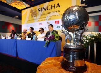 The Thailand Open trophy is shown on display at a press conference for the tournament, held at the Siam@Siam Design Hotel Pattaya on April 28.