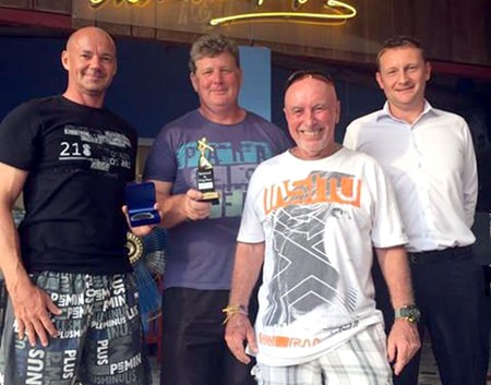 (From left) Andre Coetzee, Keith Allen and Sugar Ray Handford with Greg Hirst from DeVere.