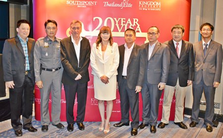 Nigel Cornick(3rd left), CEO of Kingdom Property, poses with dignitaries and officials at the announcement of the new Southpoint 20-year visa promotion during a press conference held at the Holiday Inn Pattaya, Wednesday, June 10.