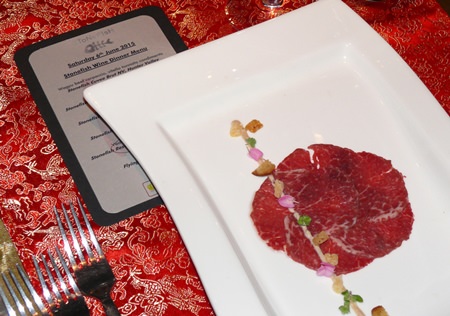 The dinner began with a brilliantly presented Wagyu beef carpaccio.
