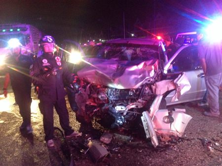 Two people were killed when their pickup truck collided with a tractor-trailer on Highway 36 in Rayong.