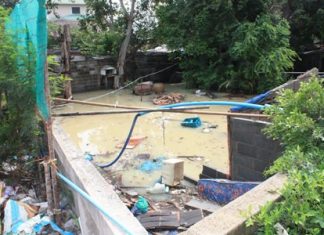 Garbage filled rainwater flooded the area and due to construction, had no way out.