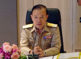 Vice Adm. Suchip Wangmaitri, commander of the First Naval Area Command, addresses the Royal Thai Navy’s response to Thai fishing boats being caught fishing illegally in Cambodian waters.