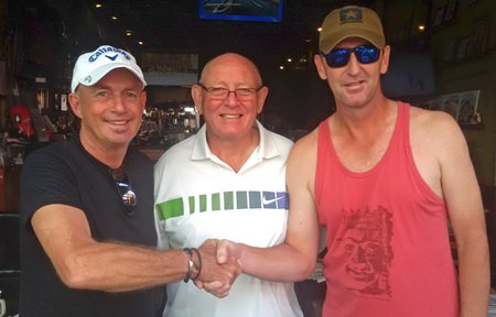 Phil Smedley congratulates John Hutt and Darren Stanton.