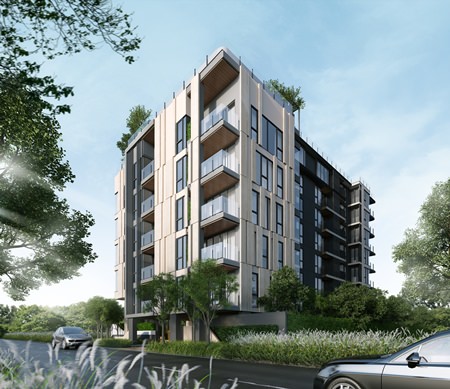 A computer graphic shows the outside façade of the project.