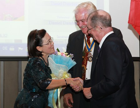 Radchada Chomjinda Director HHN Foundation Thailand thanks presidents Hubert and Eric for their kind hospitality and generosity of Rotarians.