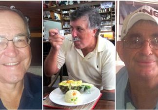 (L-R) Bruce Hilde, Hal enjoys his lobster and Phil Cass.