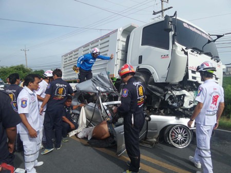 Sermsak Changlek, his wife Patuma, and their 5-year-old daughter were killed instantly when Sermsak tried unsuccessfully to overtake the heavy truck on a 2-lane road.