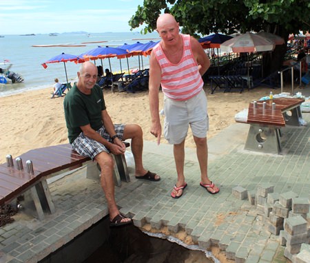 A sinkhole recently appeared along the Pattaya beach promenade.