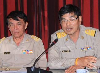 Sutat Nuspan (right) of the PWA advises residents to store water for critical use during night-time hours.