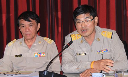 Sutat Nuspan (right) of the PWA advises residents to store water for critical use during night-time hours.