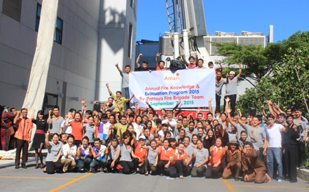 Fire rescue teams and Amari Orchid Resort & Tower employees pose for a commemorative photo after the training.