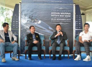 (L to R) Ocean Property Managing Director Teerachai Phipitsupol, Pattaya City Councilor Itiwat Wattanasartsathorn, TCEB Director Noparat Metawikulchai, and Dr. Nataklit Tiewpai-ngam, an experienced senior in the yachting business, announce the upcoming boat show.