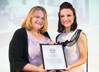 Cape & Kantary Hotels UK Sales Manager Deborah Haw (left) receives the “2015 Southeast Asia’s Best Design Boutique Hotel” award on behalf of Cape Nidhra Hotel, Hua Hin from Boutique Hotel Award’s specialist panel member and Fusion Interiors Group Managing Director Hilary Lancaster (right) during the annual World Boutique Hotel Awards ceremony held recently in London.