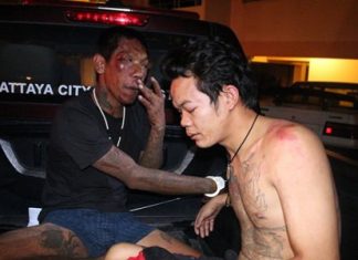 Both Itthiphol Dejboon (left) and Chanatip Wisedhom (right) were beaten by local residents before police arrived to arrest them for their involvement in a gang rape of a teenage girl.