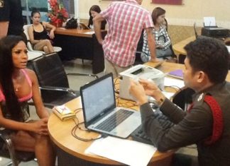 Noy Phanpradab (left) was detained then released for putting a hole in an elderly Finnish tourist’s head with his high heel.