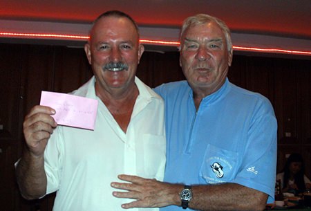 Medal winner Jim Bell (left) with Peter Henshaw.