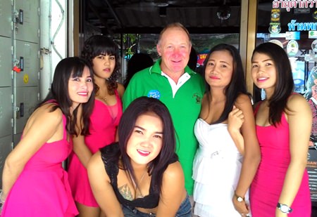 Mickey the Yak (centre rear) poses with the staff at Blue Sky Bar.