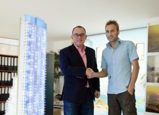 Mark Bowling, Associate Director, Head of Eastern Seaboard at Savills (Thailand) Limited (left) poses for a photo with Winston Gale, joint developer of The Palm, Wongamat Beach.