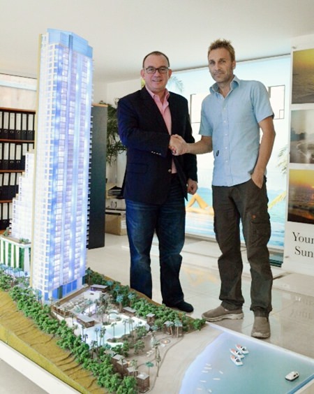 Mark Bowling, Associate Director, Head of Eastern Seaboard at Savills (Thailand) Limited (left) poses for a photo with Winston Gale, joint developer of The Palm, Wongamat Beach.