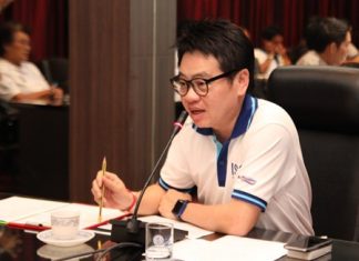 City Councilman Rattanachai Sutidechanai presides over a planning meeting to work out security, utilities and site preparations for the annual Pattaya Countdown party.