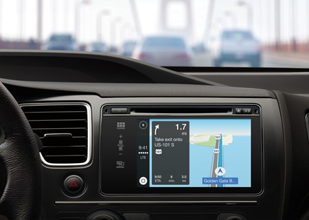 This image provided by Apple shows Apple Maps in a car equipped with CarPlay technology. Apple Maps quickly became the butt of jokes when it debuted in 2012. But Apple fixed errors and now the company added transit directions for several major cities, narrowing a major gap with Google. (Apple via AP)