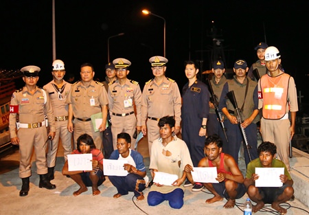 Five Cambodians, none of which had identification, visas or work permits, were found working aboard the Thai fishing vessel Sor Manachaiwaree 3.