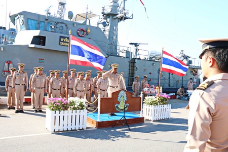 Vice Adm. Rangsalit Sattayakul sends off sailors to patrol border regions in order to prevent foreign fishing boats from entering Thai waters.