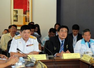 (L to R) Admiral Poldej Charoenpol, special advisor to the Royal Thai Navy Fleet, Deputy Mayor Ronakit Ekasingh, and Chanatpong Sriwiset, Pattaya deputy secretary, head the table during recent discussions about the possibility of an ASEAN Navy Fleet Show in November 2017.