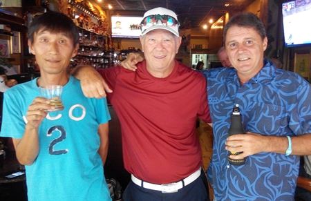Kenny Aihara, Alan Rothwell and Mark Wood après golf at The Golf Club.