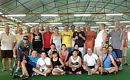 Players pose for a group photo on Aussie Lawn Bowling Day.