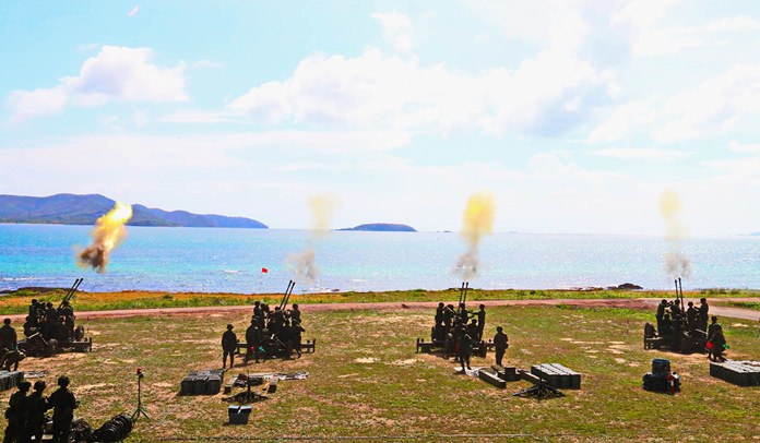 Live-fire drills by the anti-aircraft division employed a 155-mm medium howitzer, 130-mm medium gun, and 40/60-mm, 40/70-mm and 37-mm anti-aircraft artillery.