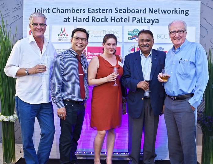 (L to R) Jo Klemm, marketing & advertising manager at Pattaya Blatt, Peerasan Wongsri, managing director at GO Property Thailand, Kate Manning, group commercial manager at Adelphi Digital Consulting Group, Peter Malhotra, managing director at Pattaya Mail and Dr. Iain Corness.