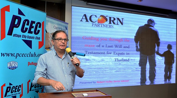 Mark Steele from Acorn Partners Asia introduces their presentation to the PCEC on the importance of having a will in Thailand.