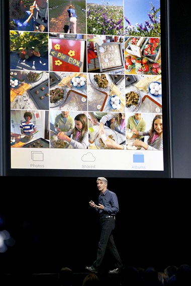 Craig Federighi, Apple senior vice president of software engineering, speaks about Photos in iOS10 at the Apple Worldwide Developers Conference in the Bill Graham Civic Auditorium in San Francisco, Monday, June 13, 2016. (AP Photo/Tony Avelar)