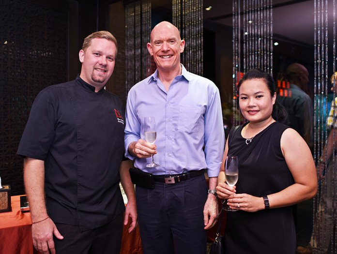 Executive Chef Shaun Venter with Mark Hudson and Ubonjitr “Min” Thamchop who attend every Wine Experience.