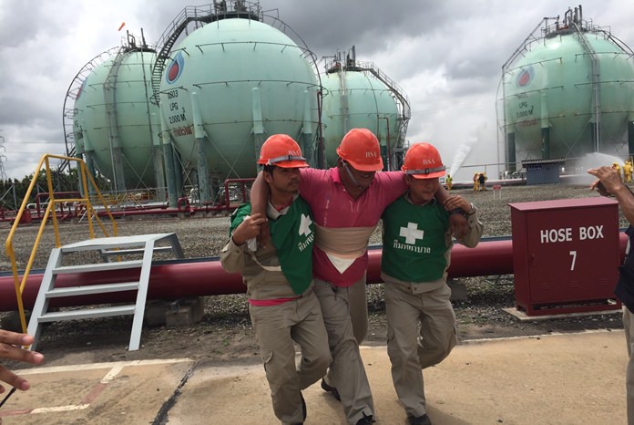 Petroleum and gas giant PTT Plc. prepared for the worst at an annual emergency drill at its Rong Poh location.