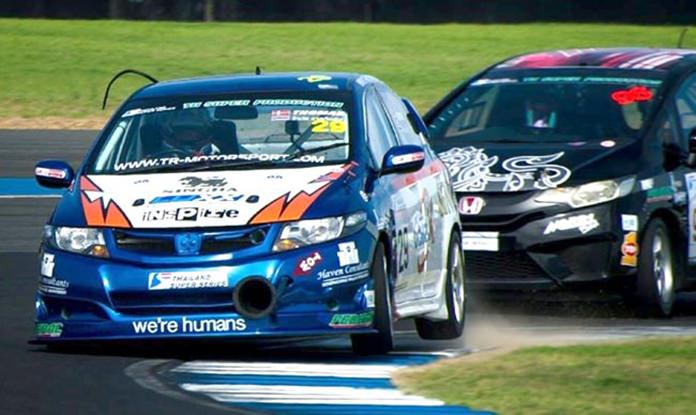 Thomas Raldorf of the TR Motorsport racing team leads on the opening lap of Race 2 at the Chang International Circuit in Buriram, Sunday, May 22.