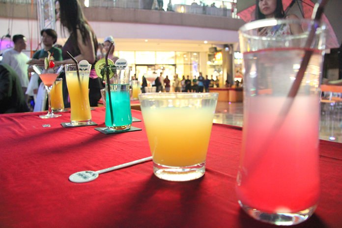 Lining up the drinks to be judged.