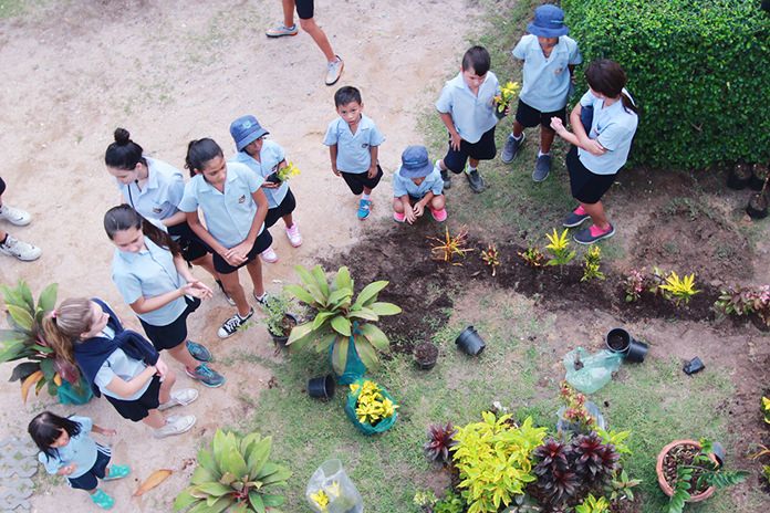 Students planted trees to help the environment.