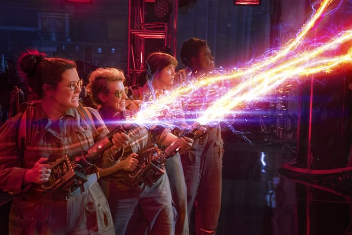 From left, Melissa McCarthy, Kate McKinnon, Kristen Wiig and Leslie Jones appear in a scene from, “Ghostbusters.” (Sony Pictures via AP)