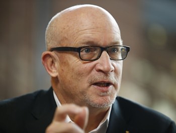 Alex Gibney answers questions during an interview with The Associated Press at the 2016 Berlinale Film Festival in Berlin. (AP Photo/Axel Schmidt, File)
