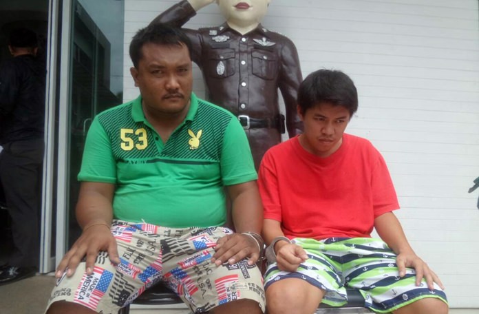 Peeranat Ou-ta and Natapong Hiewkhuntod were arrested for allegedly stealing high-end motorbikes in the Pattaya area.