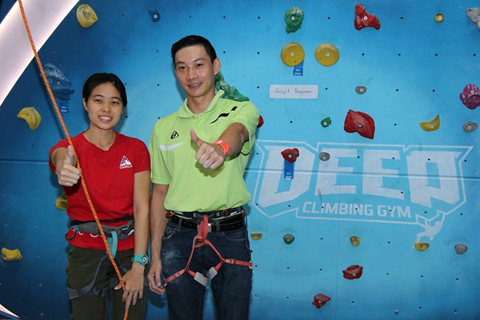 Terdpol Artaui and Boontarika Thanyawanitch, two Thai national rock climbers, demonstrate climbing and talk about methods and basic techniques.