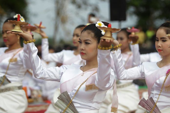 Cambodian dancers perform during the ceremony to pray for the missing Buddha statues. (AP Photo/Heng Sinith)