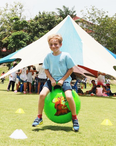 Space hopper racing took place on the school field.