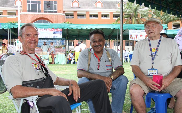 (L to R) Woody Underwood, Peter Malhotra and Bernie Tuppin enjoy a moment of rest in the shade.
