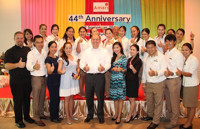 Management and staff of the Amari Pattaya celebrate the hotel’s 44th anniversary in Pattaya.