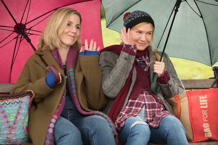This image shows Sally Phillips (left) and Renee Zellweger in a scene from “Bridget Jones’s Baby.” (Giles Keyte/Universal Pictures via AP)