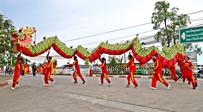 The vegetarian festival dragon parade sweeps through Sattahip.